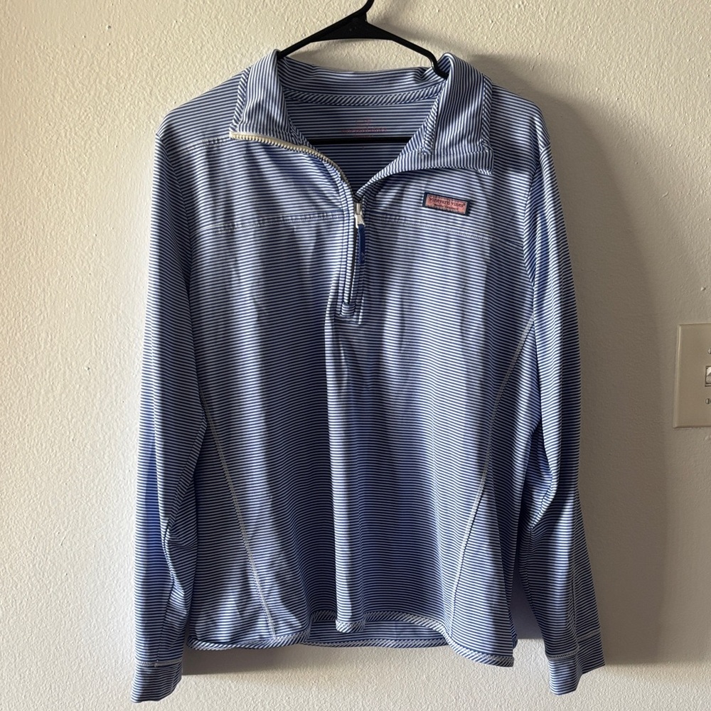 Vineyard Vines Blue and White Striped Women's Quarter-Zip Jacket